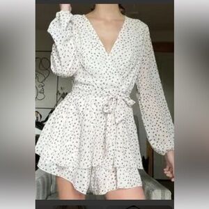 Elegant White Polka Dot Wrap Dress